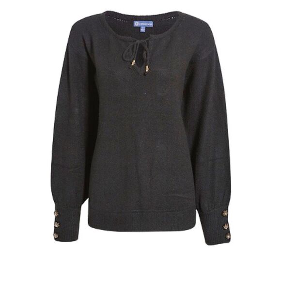 Democracy Petites Black Tie-Neck Long Sleeve Pullover Sweater - Picture 1 of 9